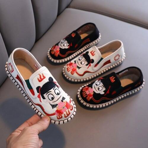 Childrens Cloth Shoes Ethnic Style Breathable Canvas Kids Casual Single Shoes for Boys and Girls Flats Cute Cartoon Hot Fashion