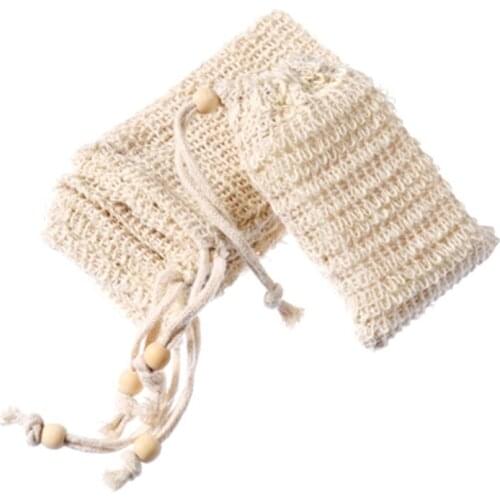 Hot XD-30 Pack Natural Sisal Soap Bag Exfoliating Soap Saver Pouch Holder with Wooden Beads