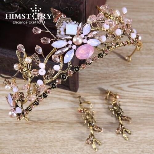 HIMSTORY Luxury Vintage Tiara Crown European Queen Wedding Tiaras Large Bronze Crowns Hair Jewelry