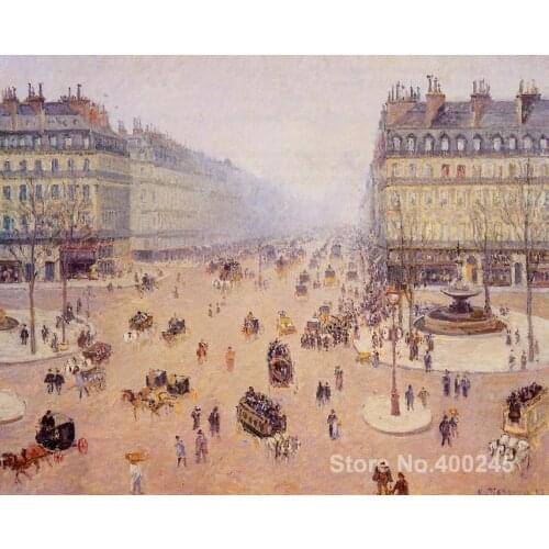 Famous Handmade oil paintings by Camille Pissarro Avenue de Opera Place du Thretre Francais Misty Weather wall art High quality