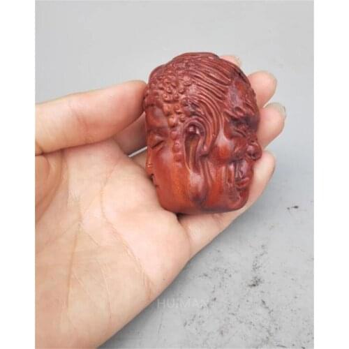 China Wood Carving Buddha Head Small Statue