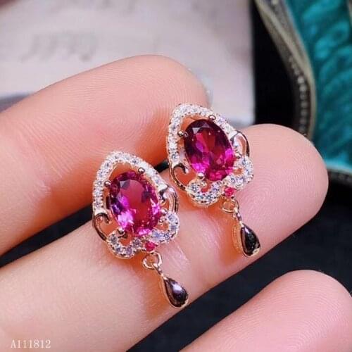 KJJEAXCMY fine jewelry 925 Silver-inlaid Natural Magnesium Aluminum Garnet Jewelry Necklace Ear Nail Set Support Detection