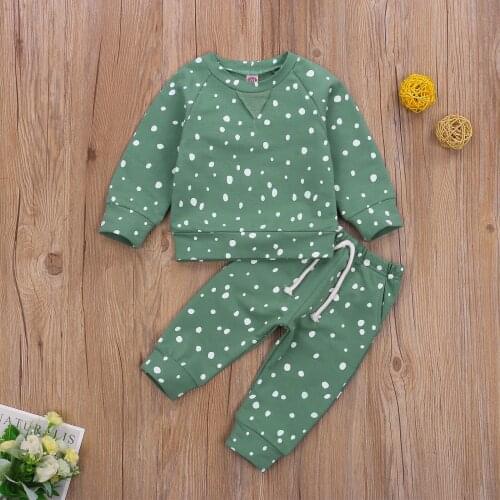 Newborn Baby Girls Boys Homewear Clothes Sets Polka Dot Print Long Sleeve Pullover Tops Pants 0-24M