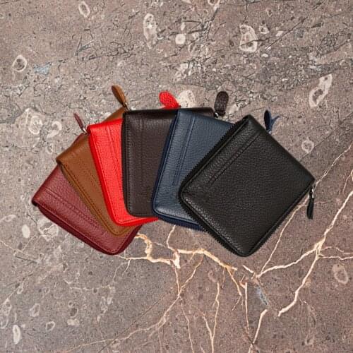 Zippered Genuine Leather Wallet 7 Pieces Card Holder, 2 Compartment Cash Section Mens Luxury Business Wallet Card Holder Man