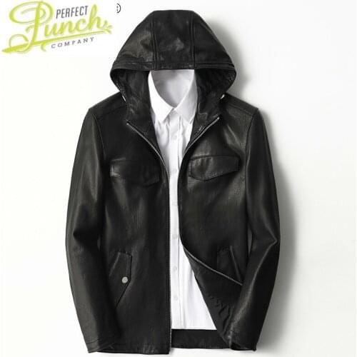 Genuine mens Sheepskin leather jacket men clothing winter coat hooded trench motorcycle jackets erkekler LXR826