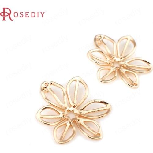 10PCS 22x18MM 24K Champagne Gold Color Plated Brass Flower Connector Charms Pendants High Quality Diy Jewelry Accessories
