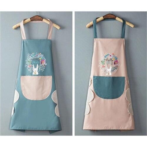 Oil-Proof Cartoon Wreath Rabbit Apron Women Men Kitchen Cooking Apron For Home Kitchen Accessories Baking Cleaning Aprons