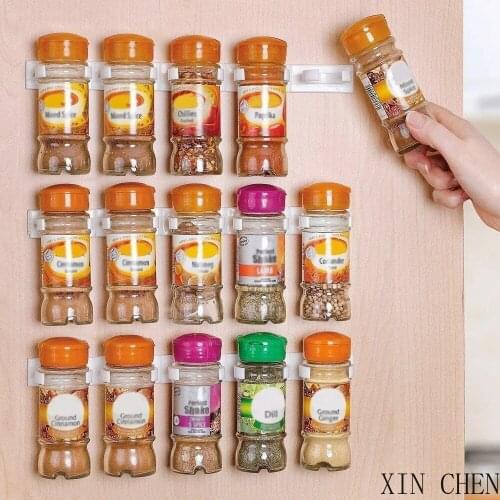 Multi-use Home Kitchen Self-adhesive Wall-mounted Spice Jar Holder Clips Spice Bottle Storage Rack Seasoning Bottle Organizer