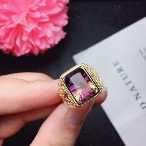 Man Ring Amethyst ring Free shipping Natural and real amethyst 925 sterling silver 10*14mm big gemstone Men Ring