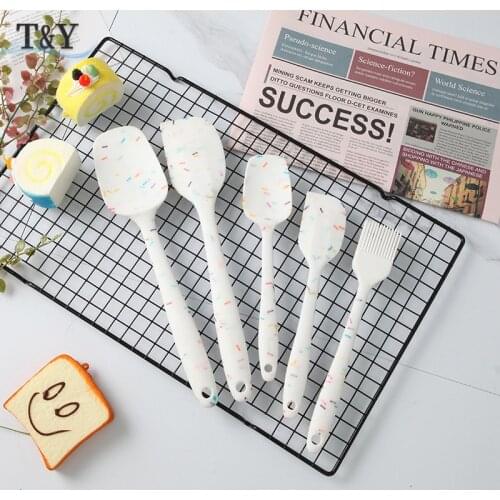 T&Y 6pcs New Colorful Non-Stick Silicone Utensil Set Cooking Spatula Turner Scraper Tools for Baking, Kitchen Cookware With Hook