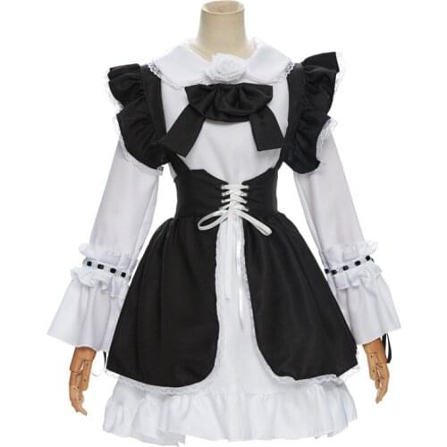 Men Women Maid Outfit Anime Sexy Black White Apron Dress Sweet Gothic Lolita Dresses Cosplay Costume
