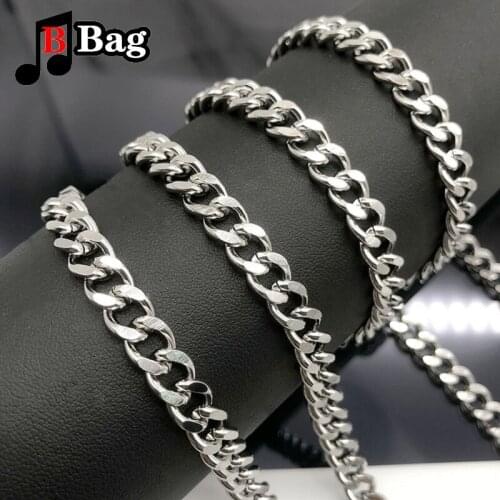 Wholesale 5 Meter/lot Hip-pop Flat chain Steel/gold color necklace chain Stainless Steel Male necklace bracelet Decorative chain