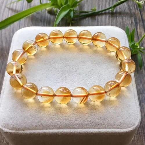 Genuine Natural Citrine Yellow Gemstone Round Beads Bracelet Women 8mm 9mm 10mm 11mm 12mm Brazil Wealthy Stone Gift AAAAA