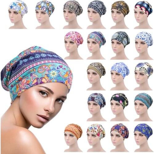 Autumn/winter new style cotton printed hood double-layer lining satin chemotherapy hat elastic Indian hat