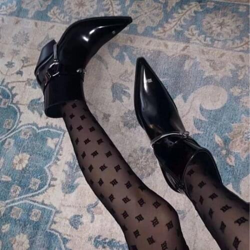 Sexy Mesh See Through Transparent Women Monogram Letter Flocked Mesh Pantyhose Fashion High Streetwear Black Letter Tights