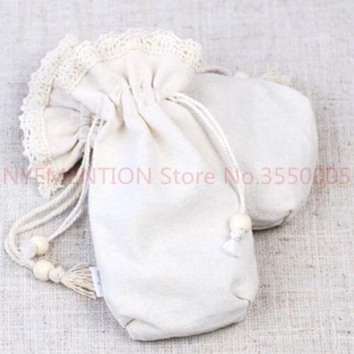 Lace Cotton Gift PouchDrawstring Bag 8.5x14.5cm(3.25"x5.5") Pack of 50 Baby Shower Birthday Wedding Party Favor Holder