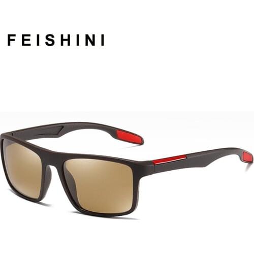 FEISHINI Rectangle High Quality Sunglasses Women Vintage Light TR90 Sports Sunglasses Polarized Men UV Protection