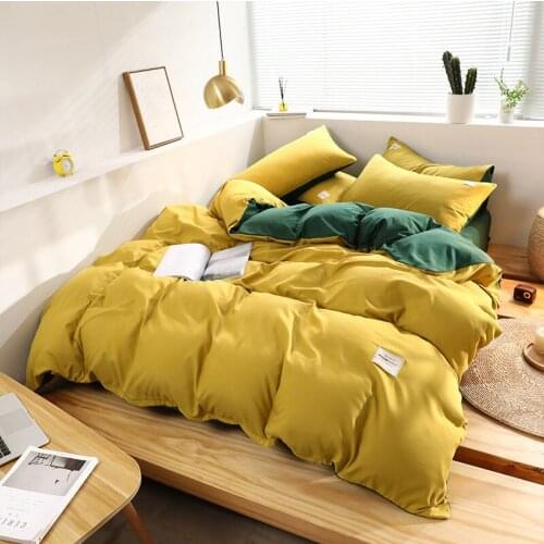 Modern and simple Japanese-style skin-friendly brushed four-piece pure color bed linen setQuilt cover Bedsheets Pillowcase