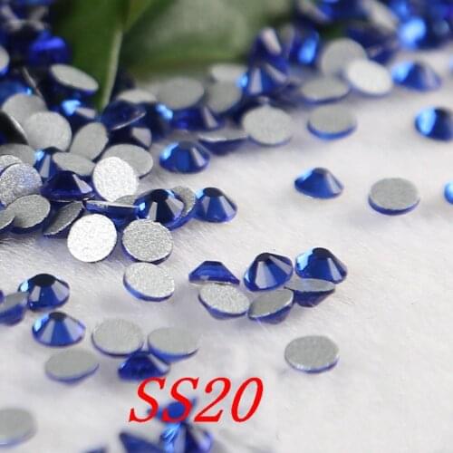 SS20 4.6-4.8mm blue colour 1440pcs/bag Non Hot Fix Flatback Rhinestone Without Glue For Nail Art And Wedding dress