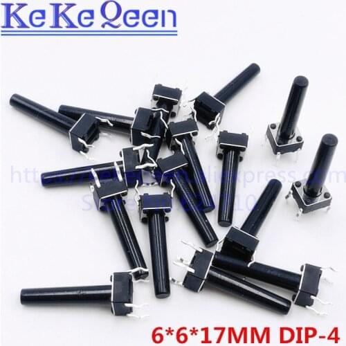 500PCS 6*6*17mm 4 Pin Tactile Tact Push Button Micro Switch 6*6*17 Direct Plug-in Self-reset 6X6X17MM DIP-4 Switches Top Copper