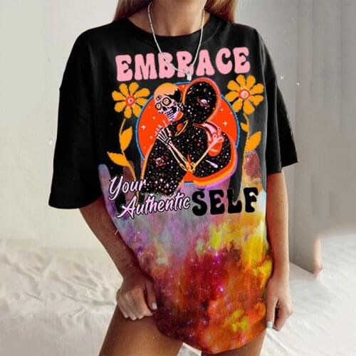 Goth Black Letter Skull Oversized T Shirt Women Flame Tshirt Summer Casual Loose Short Sleeve Tee Shirt Femme Plus Size Tops