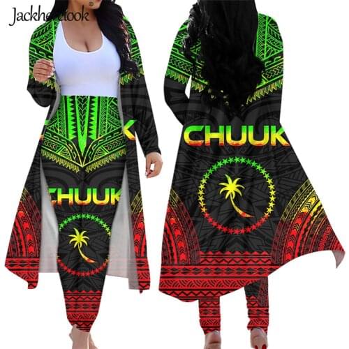 Jackherelook Chuuk Polynesian Tribe Pattern Women Long Sleeve Cardigan Pants Summer Two Piece Outfits High Waist Legging 2021
