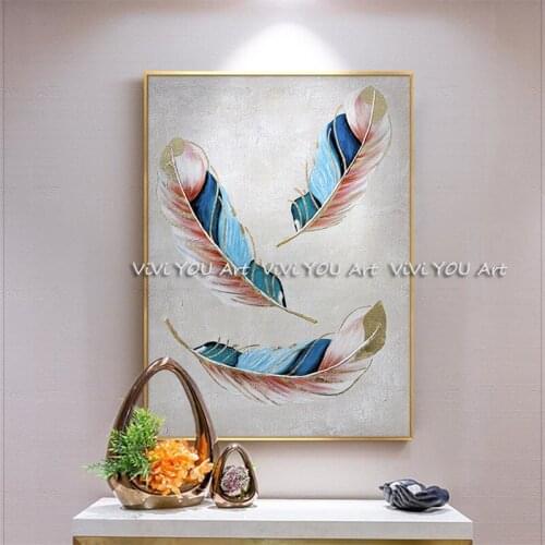 Handmade Golden feather oil painting wall abstract painting canvas painting home decor wall painting for living room bedroom