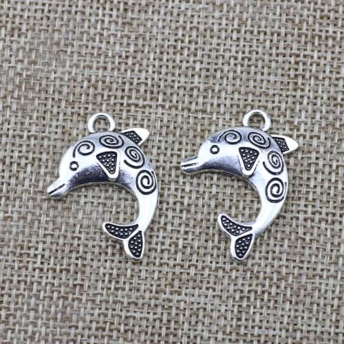 Newest 10Pieces 31*22mm Mixed Alloy Antique Silver Color Dolphin Charms Earrings Pendant Accessory For DIY Jewelry Making