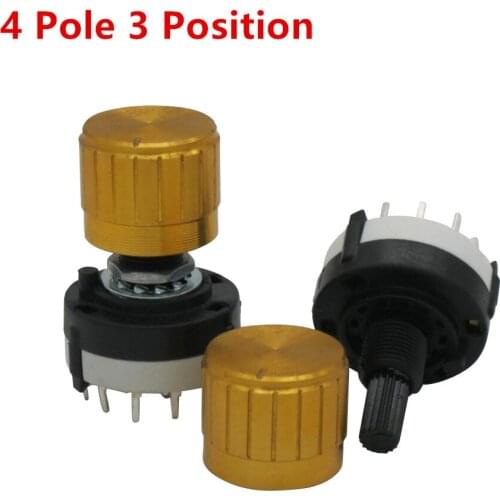 10pcs RS26 4 Pole Position 3 Selectable Band Rotary Channel Selector Switch Single Deck Rotary Switch Band Selector +10pcs knob