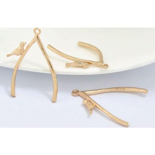 6PCS 32x21MM 24K Champagne Gold Color Plated Brass Tree Branches and Birds Charms Pendants High Quality Jewelry Accessories