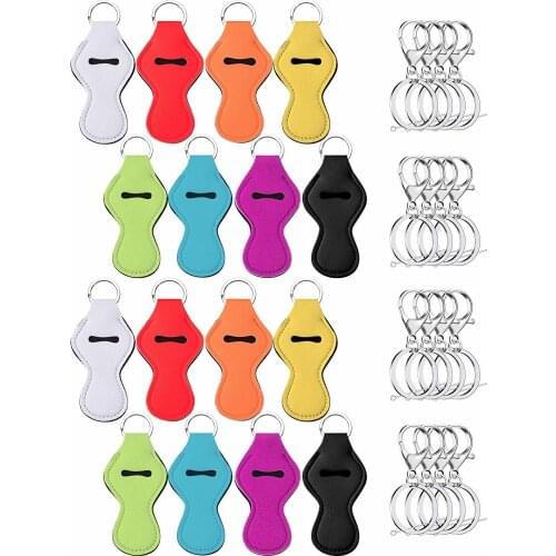 16Pieces Chapstick Holder Keychain with 16 Metal Key Chains Neoprene Lip Lipstick Balm Holder Keychain Pouch Novelty Gifts