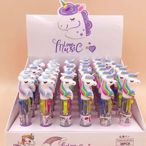 36 pcs/lot Mini 4 colors Unicorn Ballpoint Pen Cartoon animal ball pen School Office writing Supplies Stationery Gift