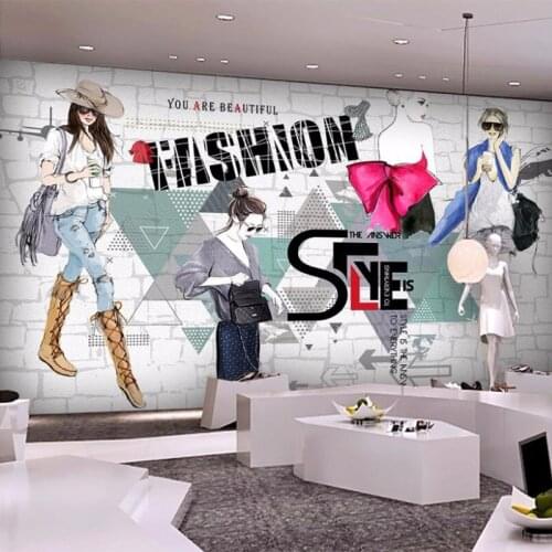 Custom 3D Wall Mural Modern Personality Brick Wall Hand-painted Beauty Clothing Store Background Wallpaper Art Papel De Parede