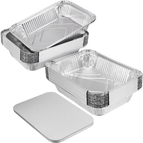 50pcs Disposable BBQ Pans Practical Takeaway Packing Boxes Foil Pans (Silver)