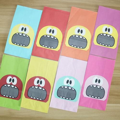8/24pcs Big Teeth Mouth Monster Paper Bag Wedding Birthday Cookie Candy Gift Packaging Bags with sticker Party Favors