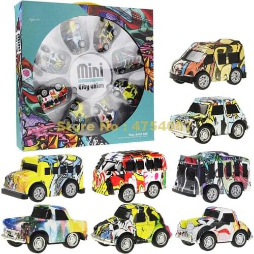 8in1 model diecast vehicles alloy pullback pull back doodle car bus Toy