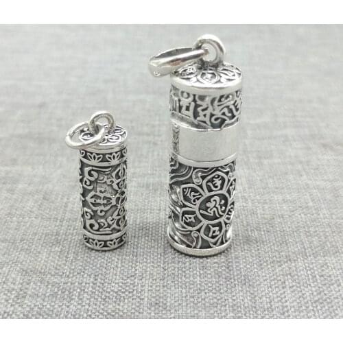 0.990 Fine Silver Om mani padme hum Locket Pendant Prayer Memory Wish Box