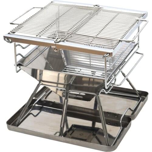 Large folding grill portable thickened barbecue rack outdoor charcoal oven + stainless steel chassis