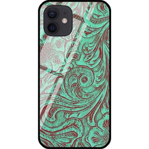 Western Floral Tooled Print Tempered Glass Phone Case For iPhone 12 mini 11 Pro Max XS X XR 7 8 Plus SE 2020 Coque