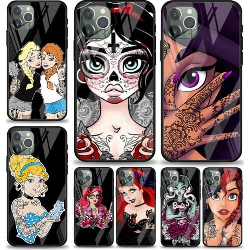 Tempered Glass Cover Tattoo Disney Princess For Apple IPhone 12 Mini 11 Pro XS MAX XR X 8 7 6S 6 Plus Phone Case Coque