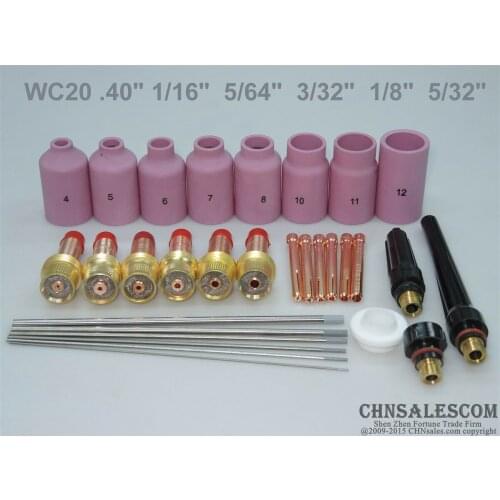 CHNsalescom 30 pcs TIG Welding Torch Gas Lens Kit WP-17 WP-18 WP-26 WC20 Cerium Tungsten