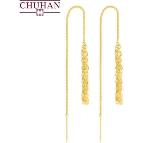 CHUHAN 18K Gold Phoenix tail Ear line Real AU750 Drop Earring Fashion Jewelry 2021 Fine Wedding Gift jewelry for women Wholesale