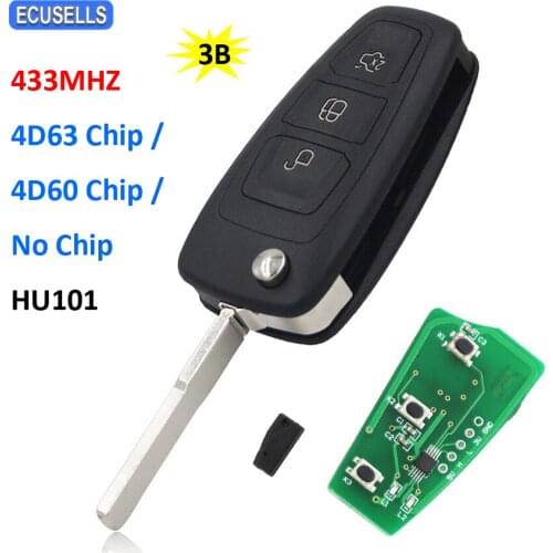 3 Button Remote Smart Car Key 433MHZ 4D63 / 4D60 Chip for Ford Mondeo Focus Galaxy Fiesta C-Max S-Max HU101 Uncut Blade