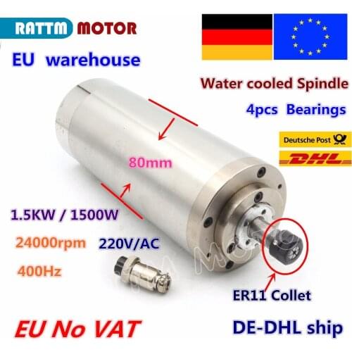 EU ship Quality 1.5KW Waterproof Water Cooled Spindle Motor ER11 220V 4 bearings Carved Metal for CNC Router Milling Machine