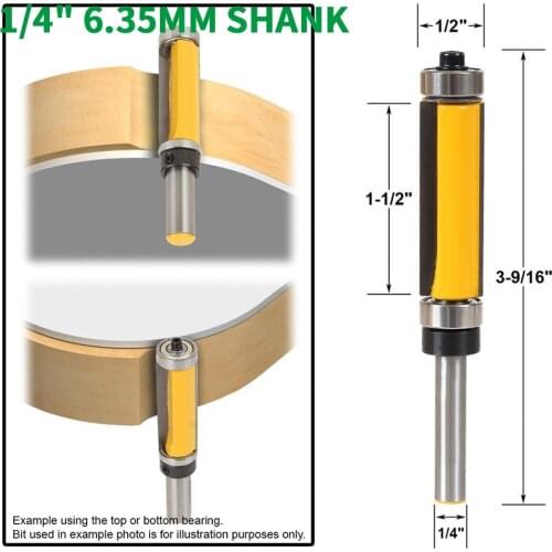 1PC 1/4" 6.35MM Shank Milling Cutter Wood Carving 1/2" Extra Long Trim Pattern Top&Bottom Bearins Router Bit Woodworking Tenon