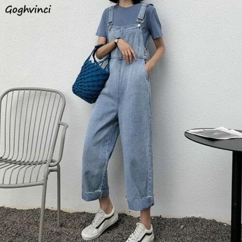Jumpsuits Women Denim Harajuku Retro Simple Casual Vintage BF Loose Kpop Female Cowboy Womens Spring Fashion All-match Daily New