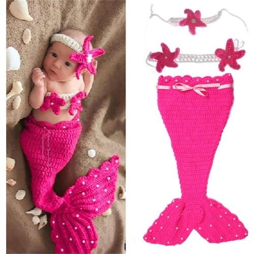 Baby Girls Crochet Mermaid Cosplay Costume Star Toddler Christening Hat Photography Prop Newborn Infant Kids Outfits