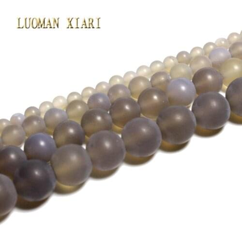 Round AAA+ Dull Polish Natural Grey Agate Stone Beads For Jewelry Making DIY Bracelet Necklace Material 4/ 6/8/10/mm Strand 15