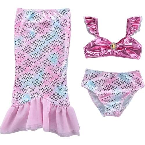 3pcs Kids Girls Swimwear 2021 Mermaid Bathing Suit Costume Bikini Set Skirt Princess Swimsuit for Little Girl Beachwear Costume