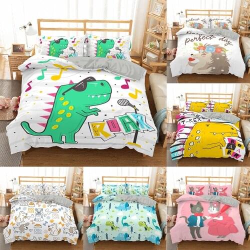 Cartoon Dinosaur Cute 3D Bedding Set 100% Polyester Adult Kids Gift Duvet Cover Quilt Cover Pillowcase Students Bed Linen Set
